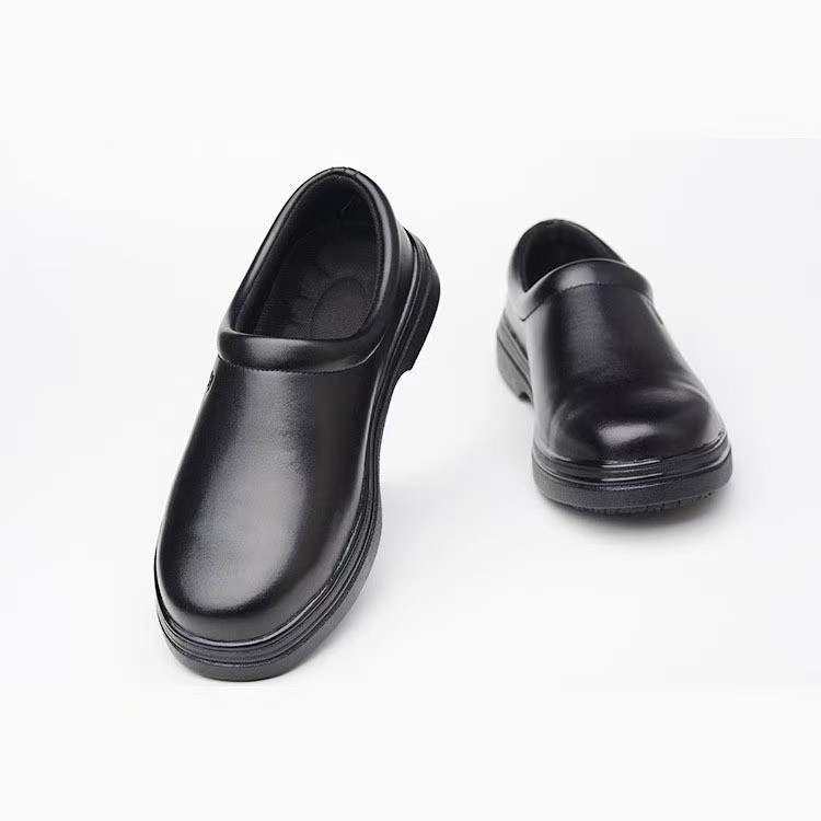 Chef Work Shoes Steel Toe Anti Smash Anti Puncture Casual Leather Shoes
