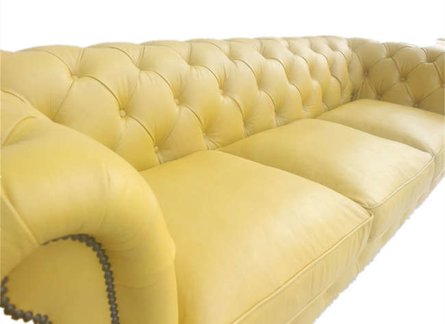 Classic Style Yellow Leather Chesterfield Sofa Office Living Room