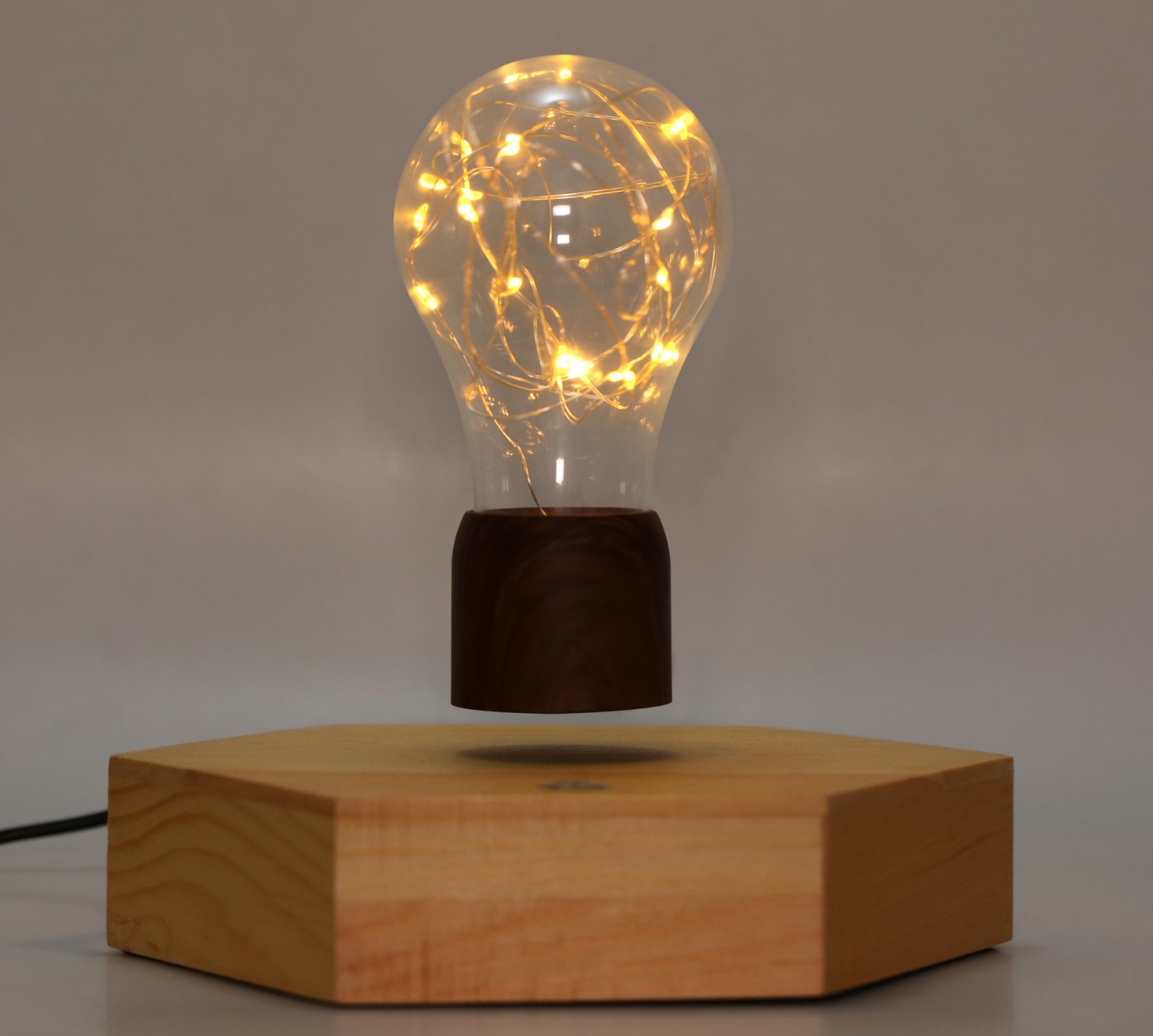octagon wooden base magnetic levitation floating lamp light bulb for desk decor gift