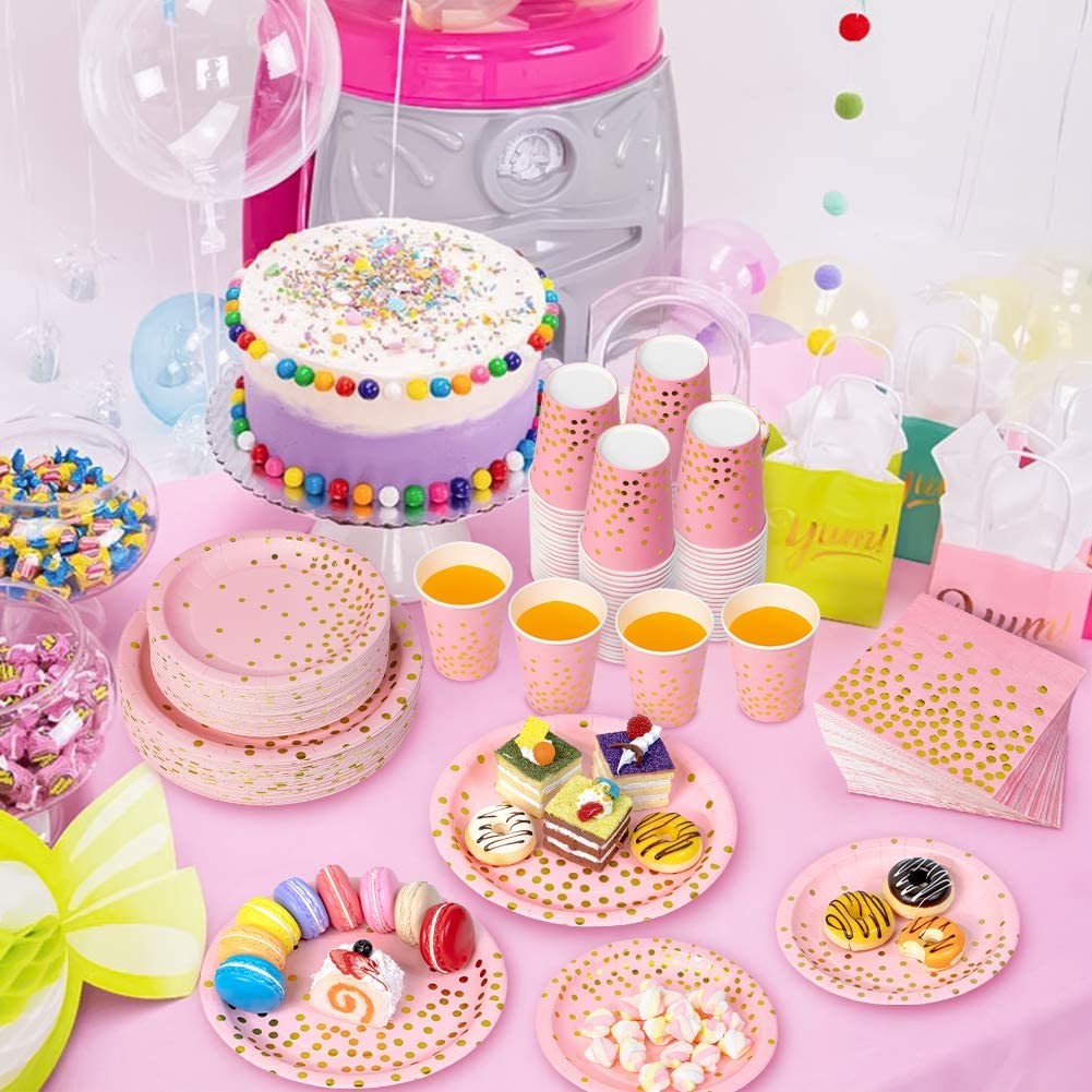 Biodegradable Pink Paper Plates And Napkins
