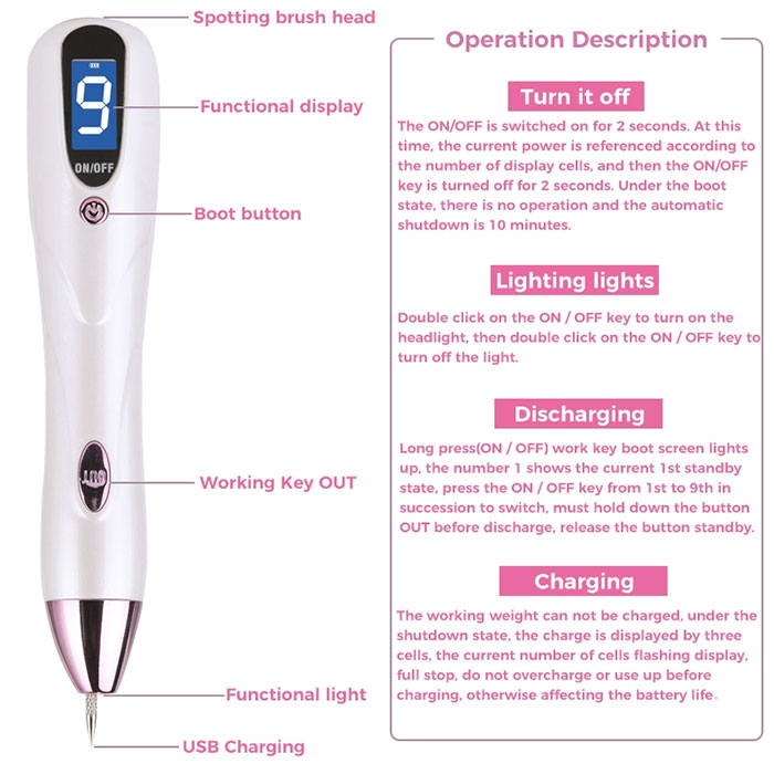 Rechargeable Portable Mole Removal Pen LCD Skin Mole Dark Spot Removal Pen