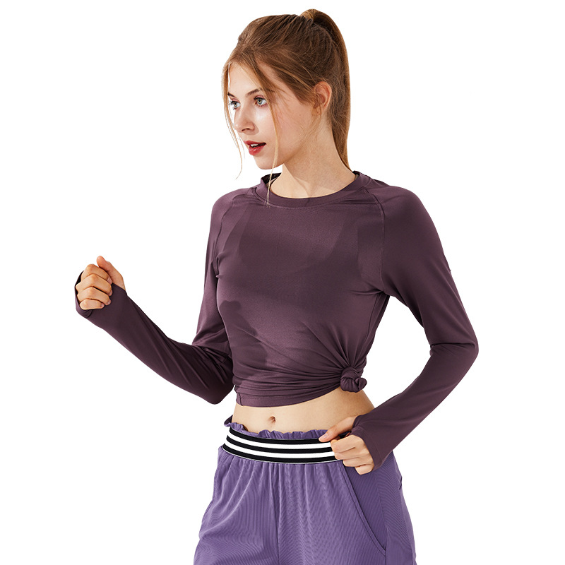 Women Round Neck Long Sleeve With Strap T-shirt Quick Dry Sport Yoga Fitness Blouse