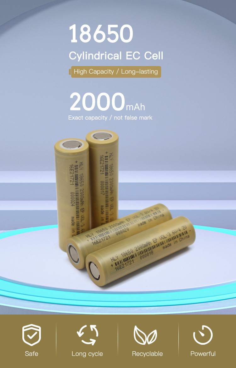 Rechargeable 2000mah Lithium Ion Cell , 3.6V 18650 Lithium Battery