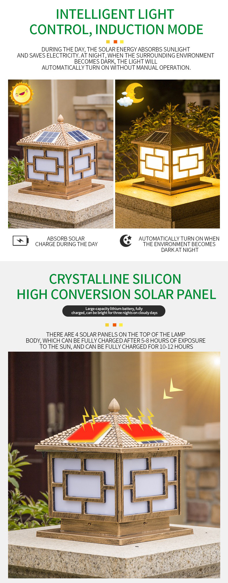 Column Bright Led Square Post Solar Lights Outdoor Commercial Lamp 6V 9W
