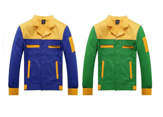 Formal Blue And Yellow Work Jackets Durable With Hit Color Pocket Design