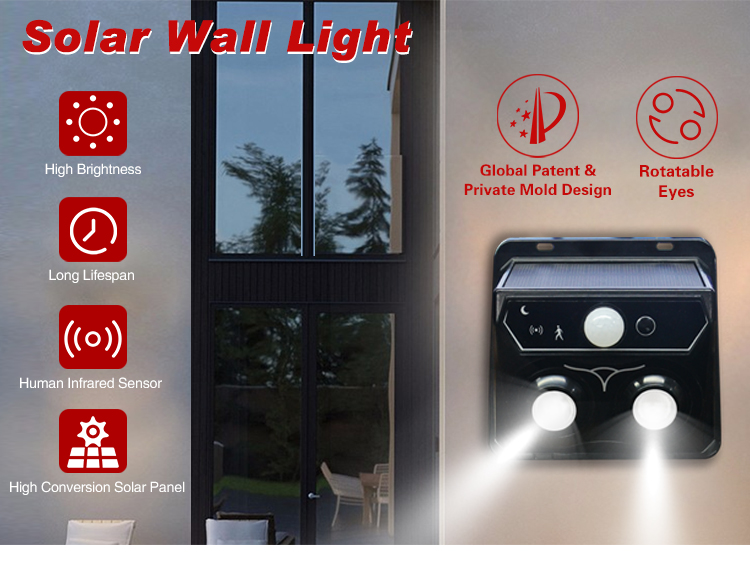 Sensor Solar Wall Light Retoatable Eyeys 90LM Solar Powered Outdoor Sconce