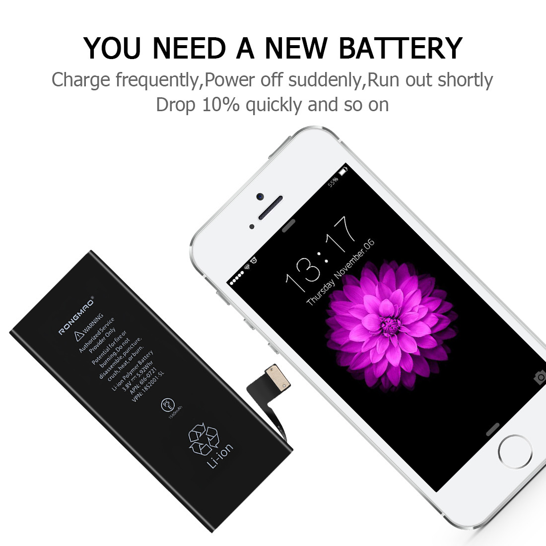 100% Test 0 cycle Original Battery For Iphone 5s, oem for iphone 5s battery