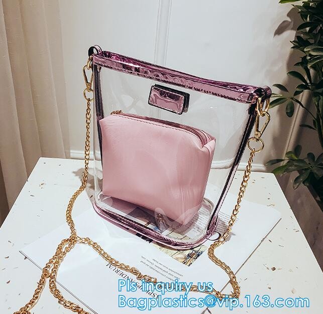 Transparent conference eco shopping bag, shopping pvc bag with custom print, shopping square bottom portable clear PVC p