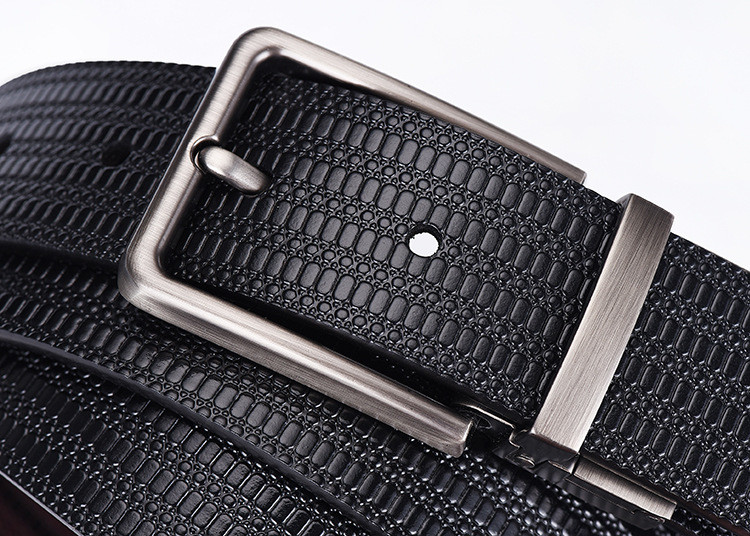 Fashion Quality Black Brown Reversible Men Genuine Embossed Cowhide Leather Dress Belt With Rotating Buckle