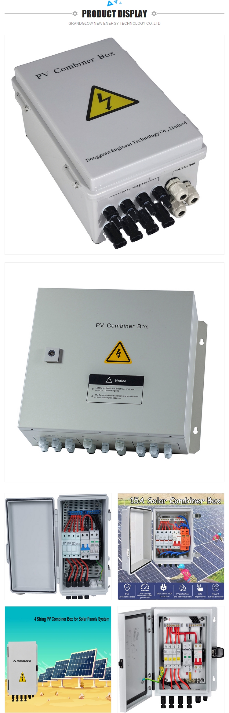 20 in 2out 1000vac Waterproof Qibu 1kw 2kw 3kw 5kw 10kw Input Pv High Quality Solar Combiner Box with 10A Rated Current Fuse