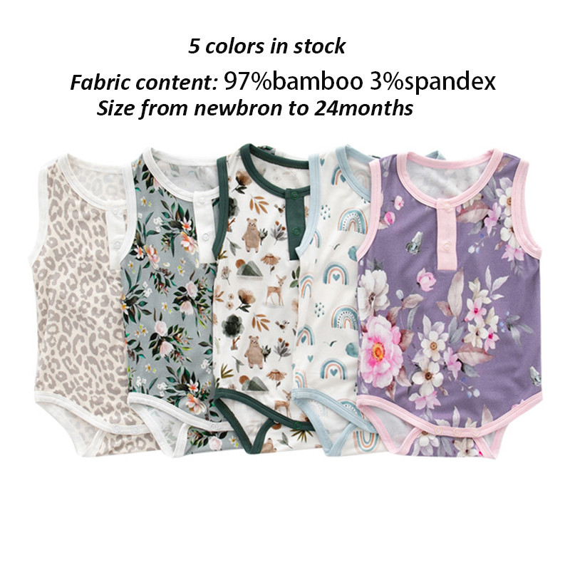 Summer Printing Bamboo Fiber Baby Rompers Sleeveless Newborn Clothes Snap Buttons Unisex Infant Sleepers