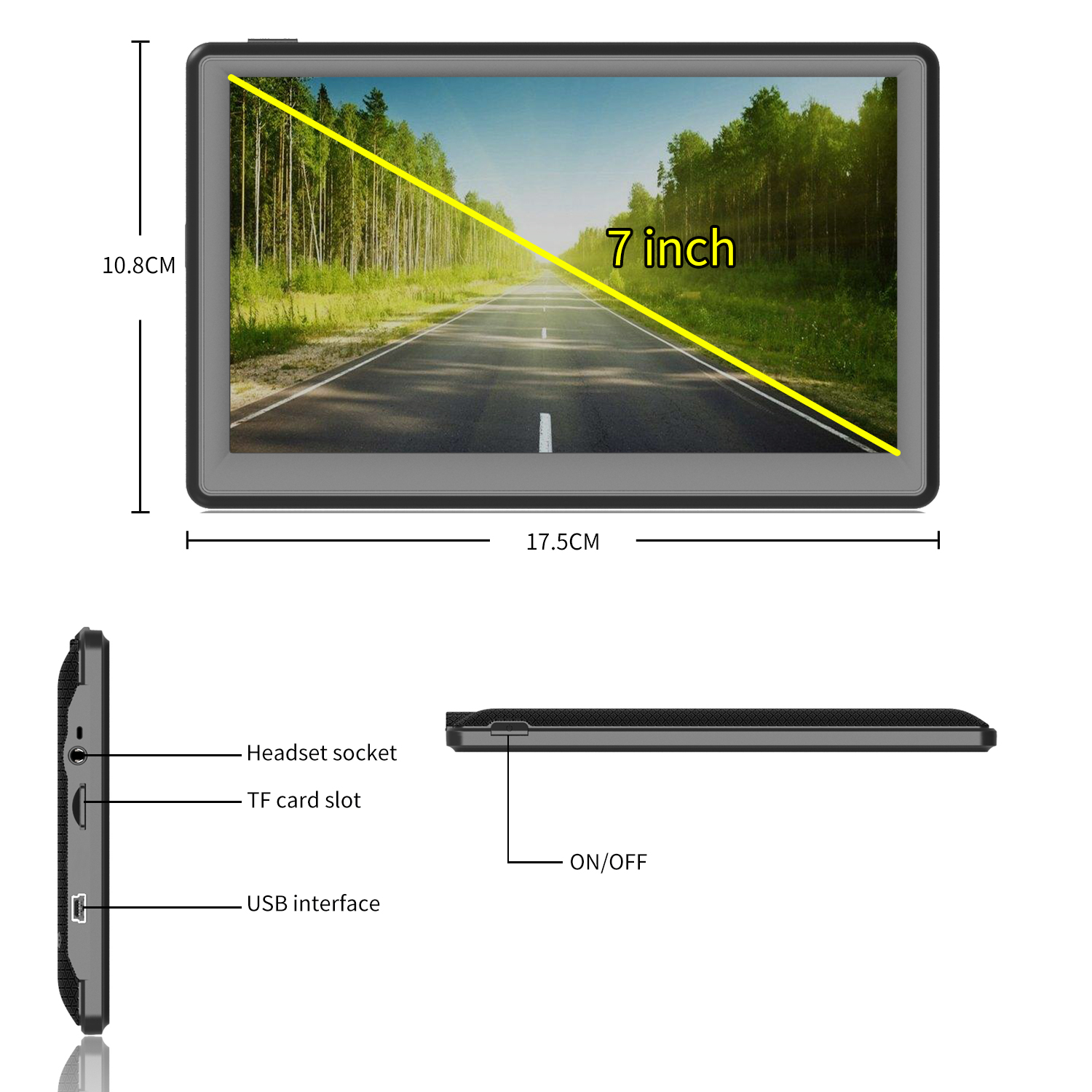 HD 7" Width 10.8cm Truck GPS Navigators Map Sat Nav Photo Viewer