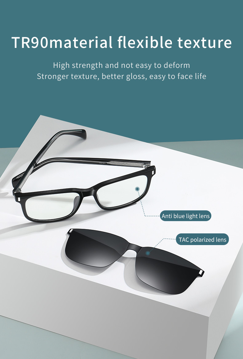 Absorbing Polarized Magnetic Sunglasses Two Lenses Square Men'S Myopia