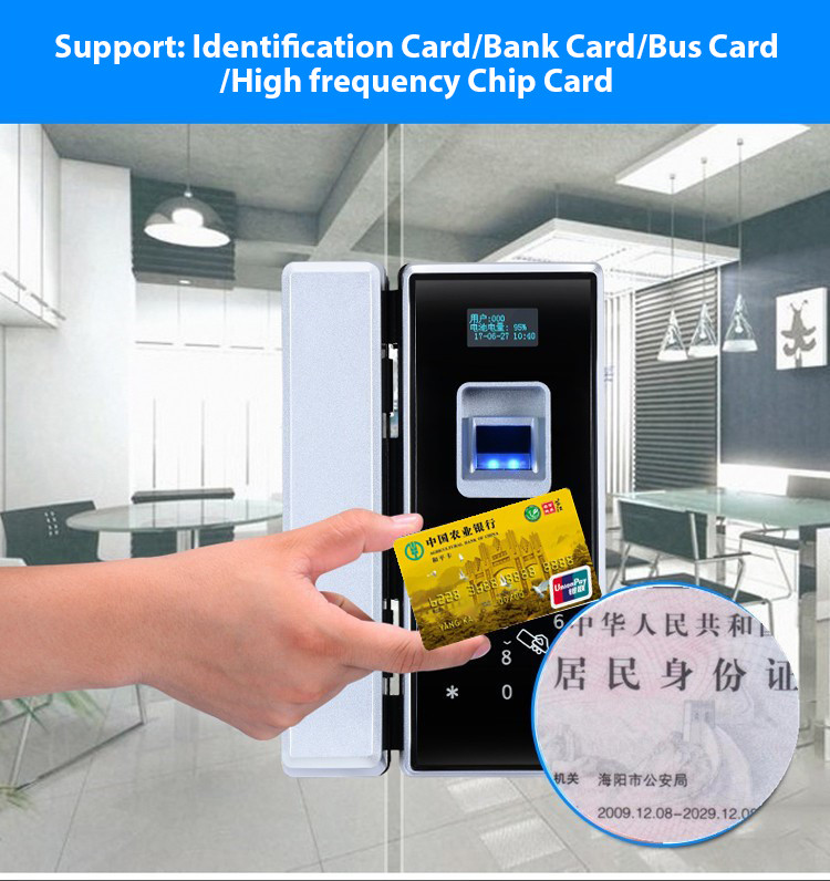 Digital Touch Screen Glass Door Lock Smart Card Fingerprint Unlock For Commercial Department