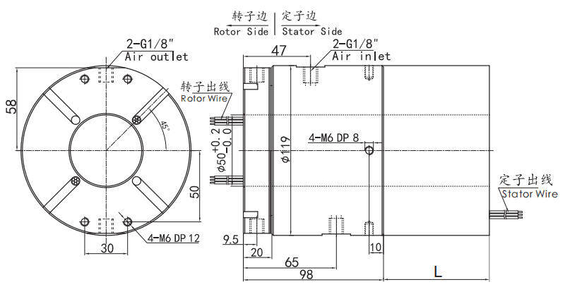 Customized Hydraulic Electrical Rotary Union Support 6~8mm Pipes