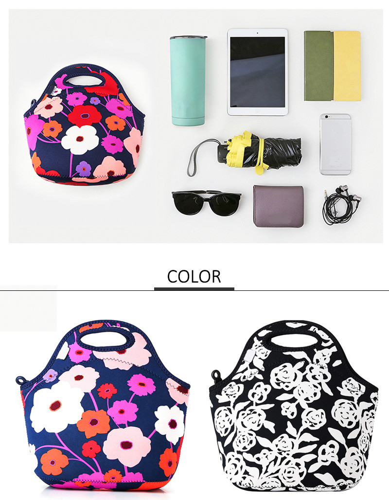 Flower Printing Waterproof Neoprene Bento Cooler Bag