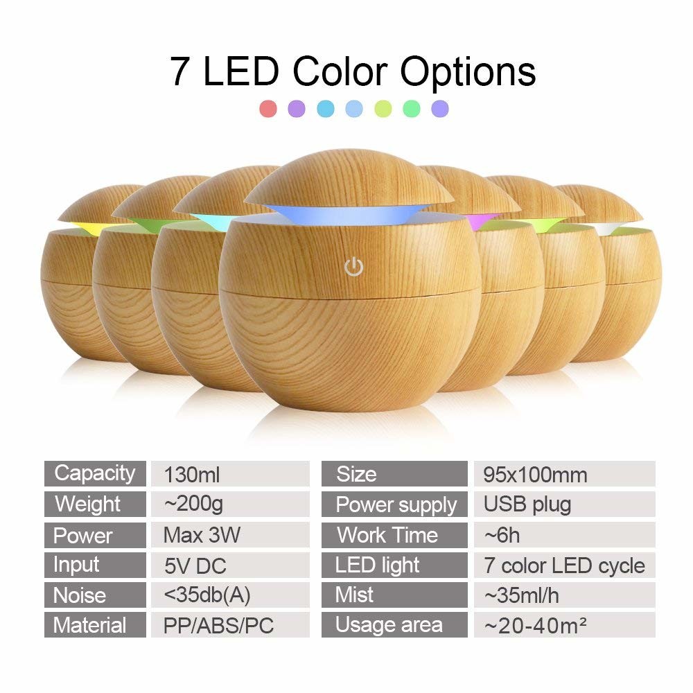 Cool Mist Wood Grain Mini Size 130ML Air Humidifier, Portable Desktop For Office