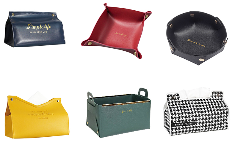 Simple Style Rectangle Custom Luxury Nordic Type PU Leather Gold Paper Tissue Box Cover