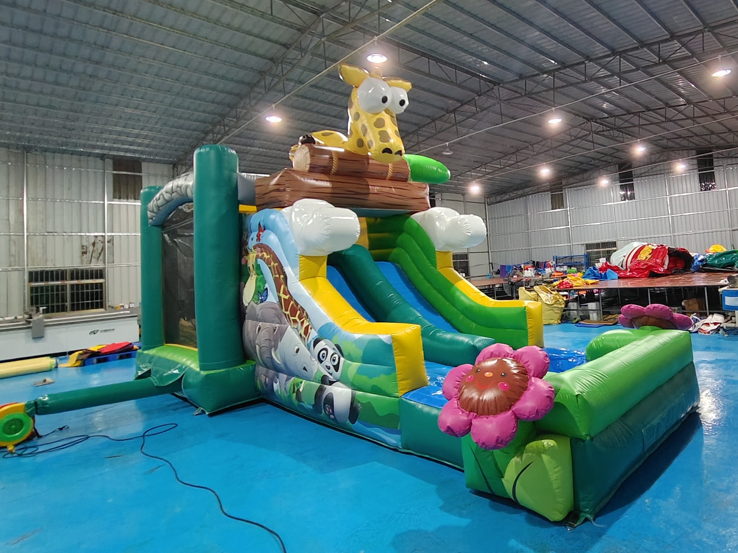 Outdoor Bounce House With Slide Jungle Animals Inflatable Bouncy Castle With Slide Combo Double Slides For Rental