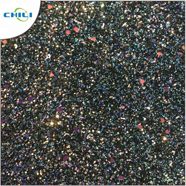 Waterproof Woven Backing chunky Glitter Faux Leather Fabric Black Glitter Fabric