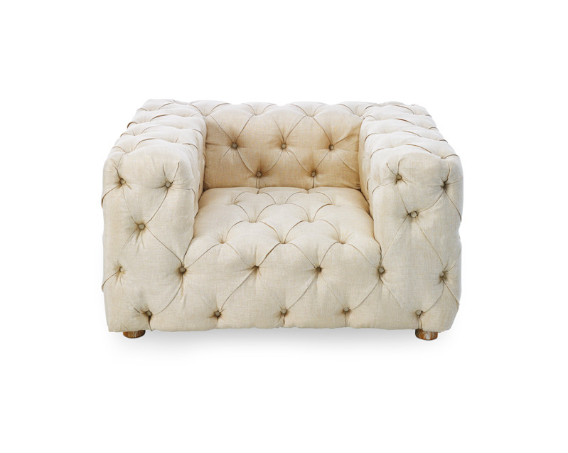 Tufted buttons upholstered wedding sofa chair for luxury event and party hire with good linen fabric