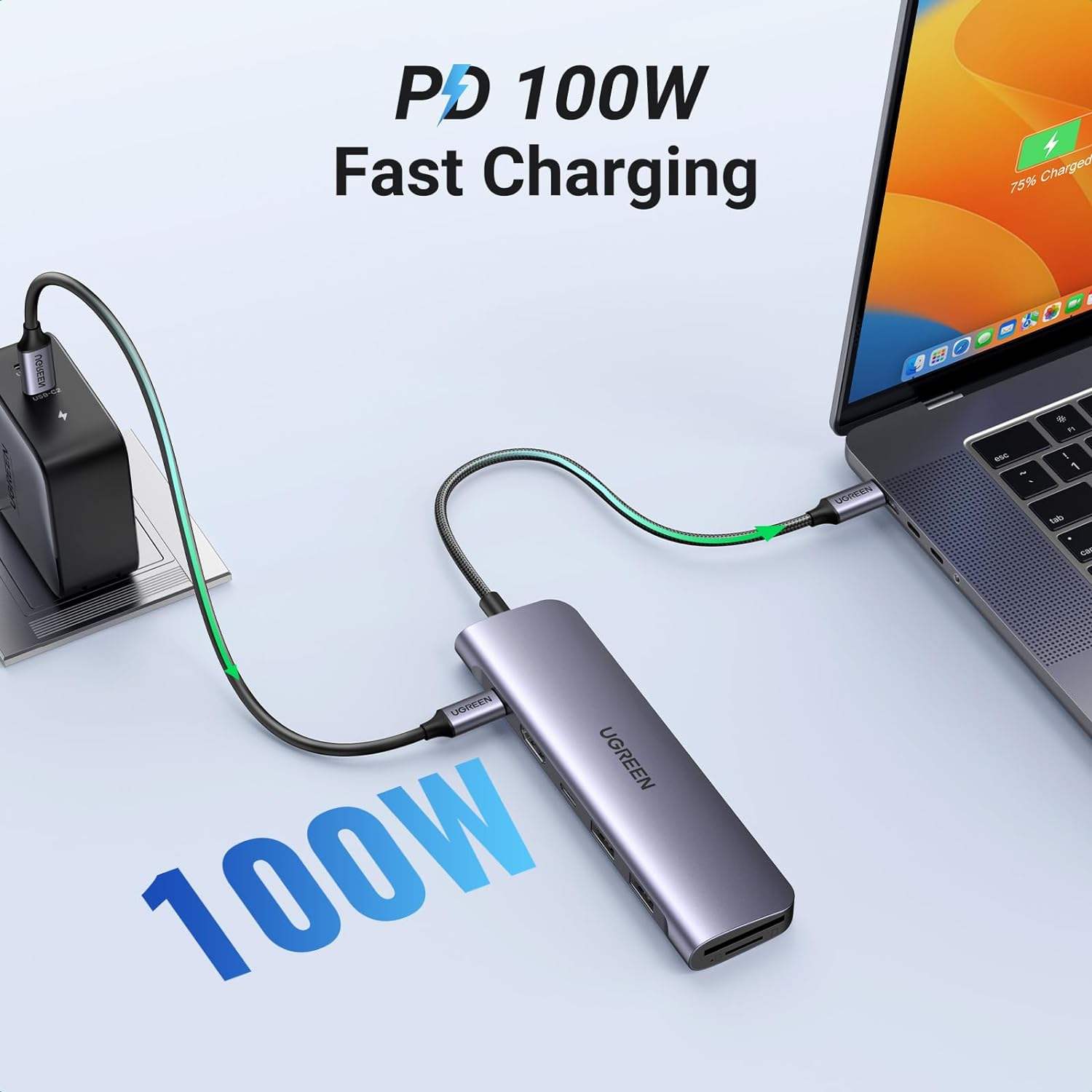 1071 USB C Hub for Laptop 7 in 1 USB C Dongle 4K-HDMI , 100W PD Charging, USB-C & 2 USB-A 5Gbps Data Ports, SD/TF