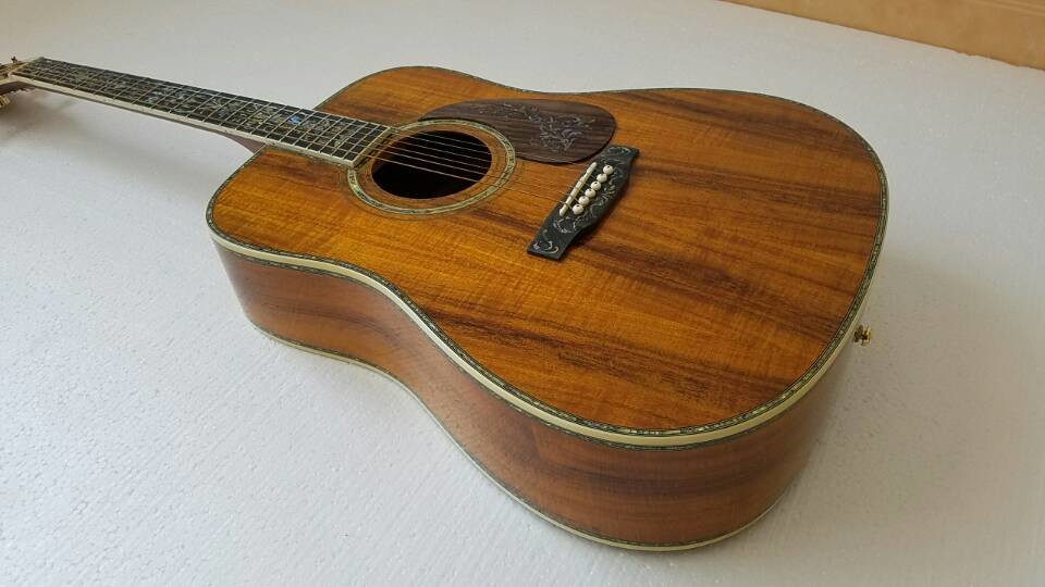 Top quality D45 KOA wood acoustic guitar, Solid spruce top, Abalone inlays etc