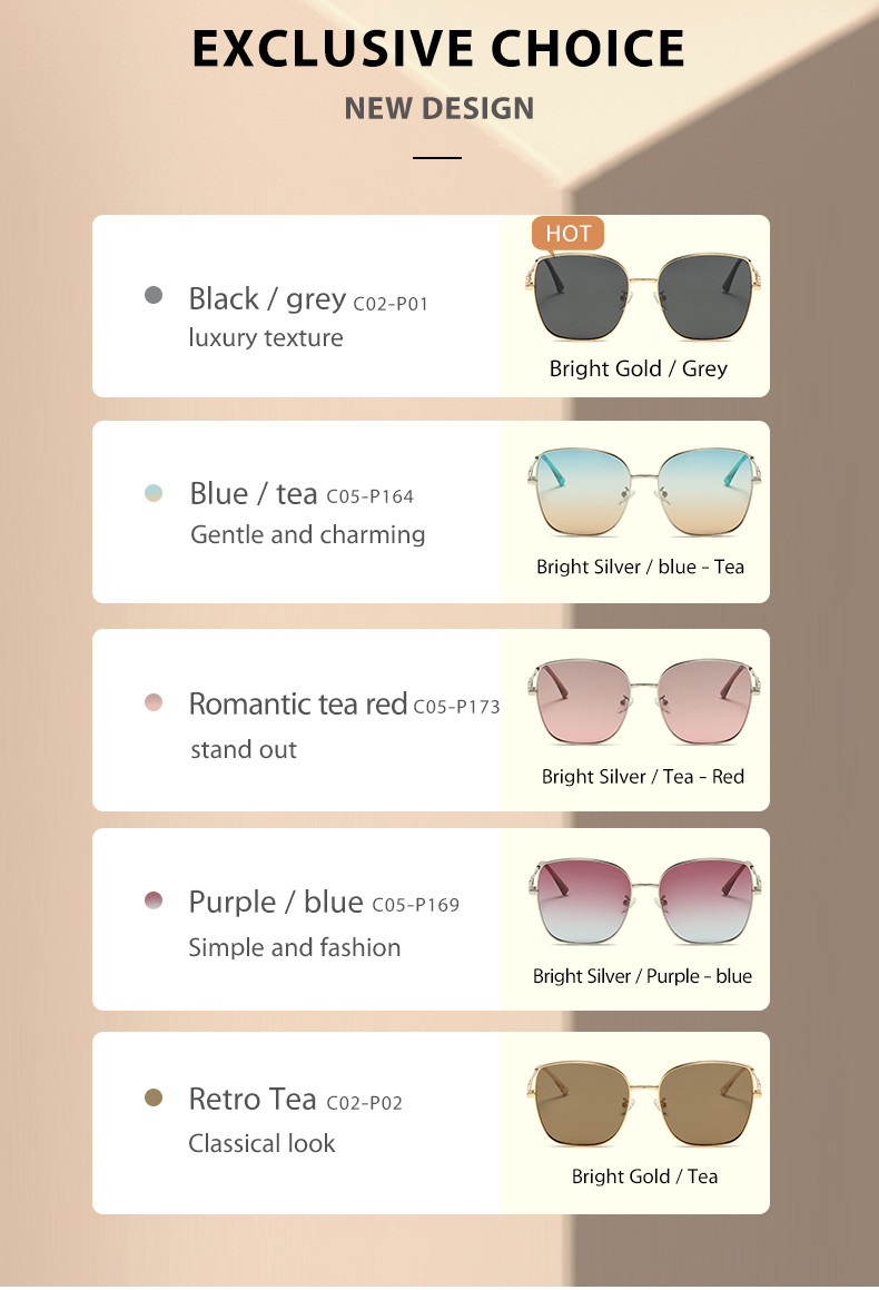CE Square Ladies Large Sunglasses Metal Frame Flat Top Elastic