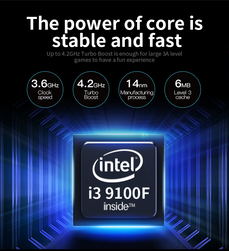 Core I3 9100F Gaming PC Desktops Meijie Onda B356M Board Sahara Pirates 420V Mute Power