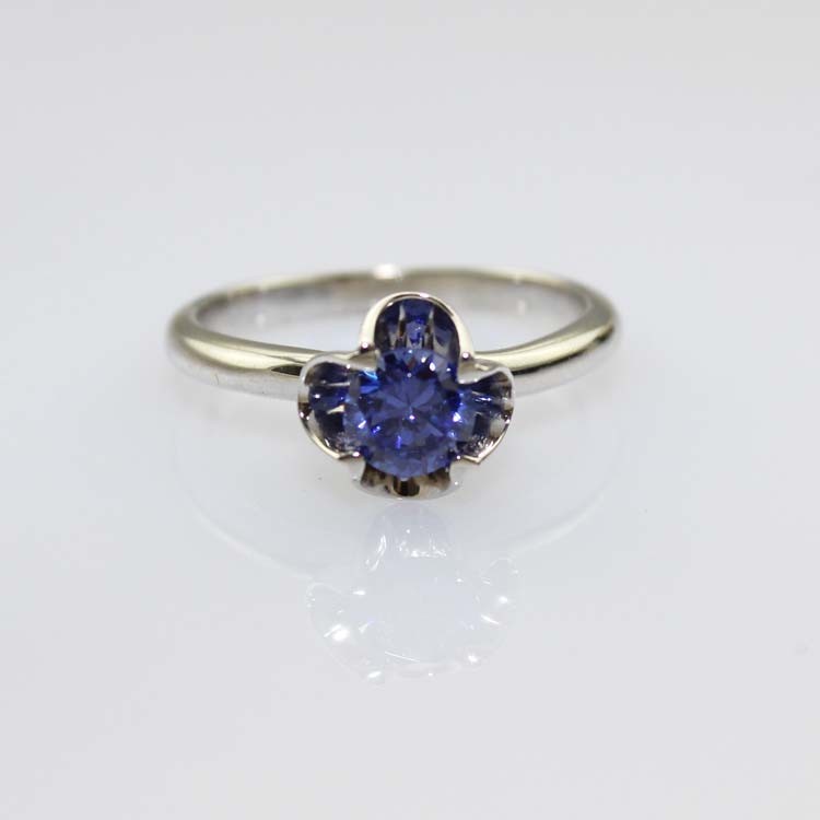 Sterling Silver Engagement Ring with Solitaire 6mm Created Blue Topaz(F88)