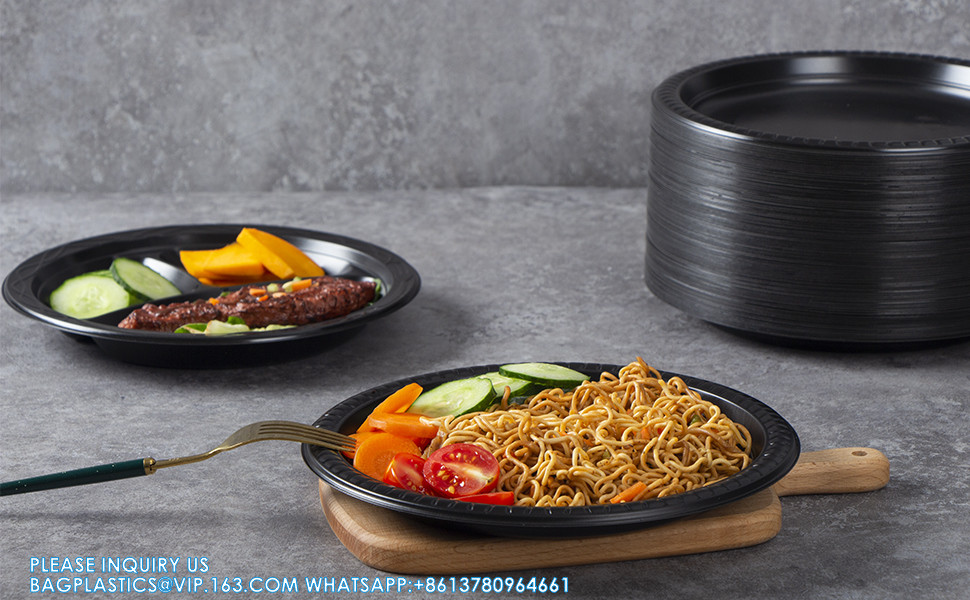 White Plastic Plates, 9 Inch 3 Compartments 150 Pack Food Grade Material BPA Free Reusable Dinner Plates