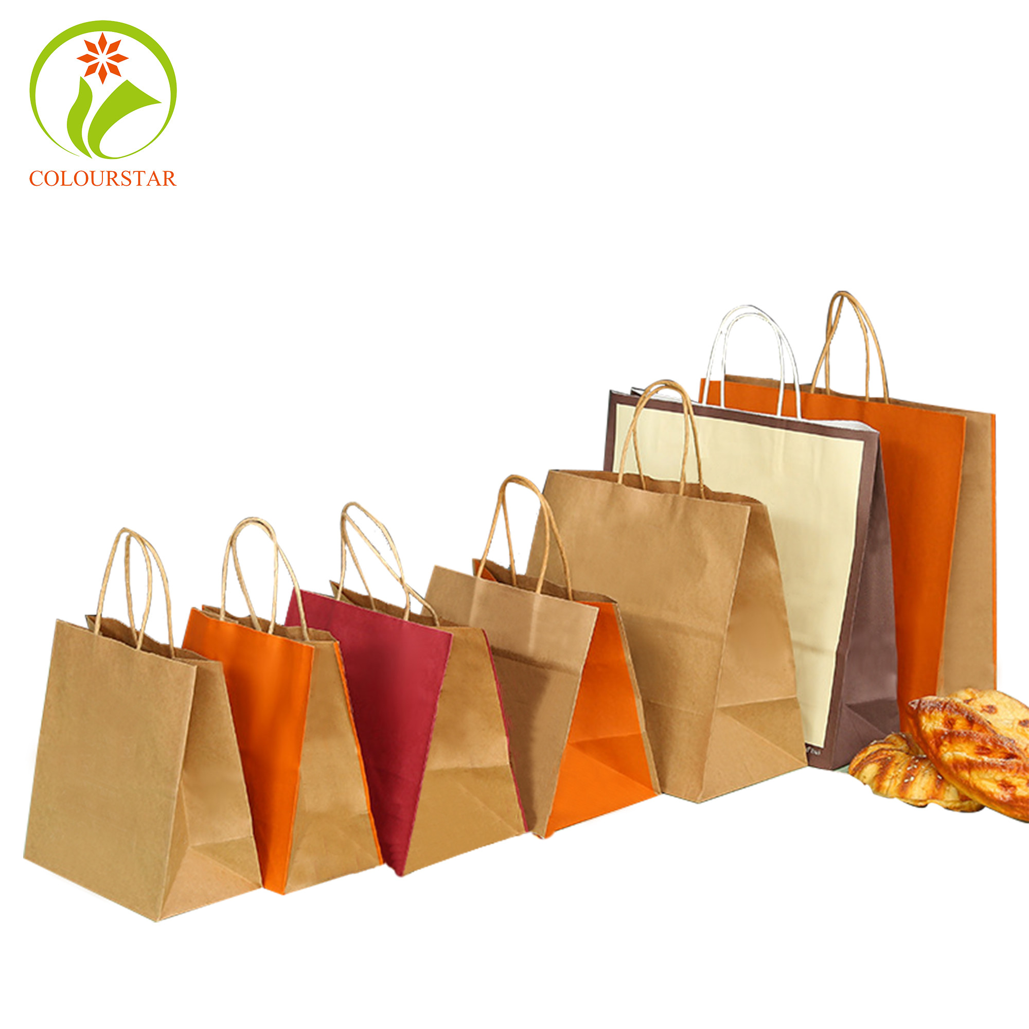 SGS CMYK Foldable Food Paper Bag 350g Brown Kraft Paper Bag
