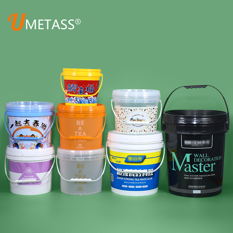 Silk Screen Printing 1L-50L Plastic Pail Pack PP Bucket with Lid and Iron Metal Handle