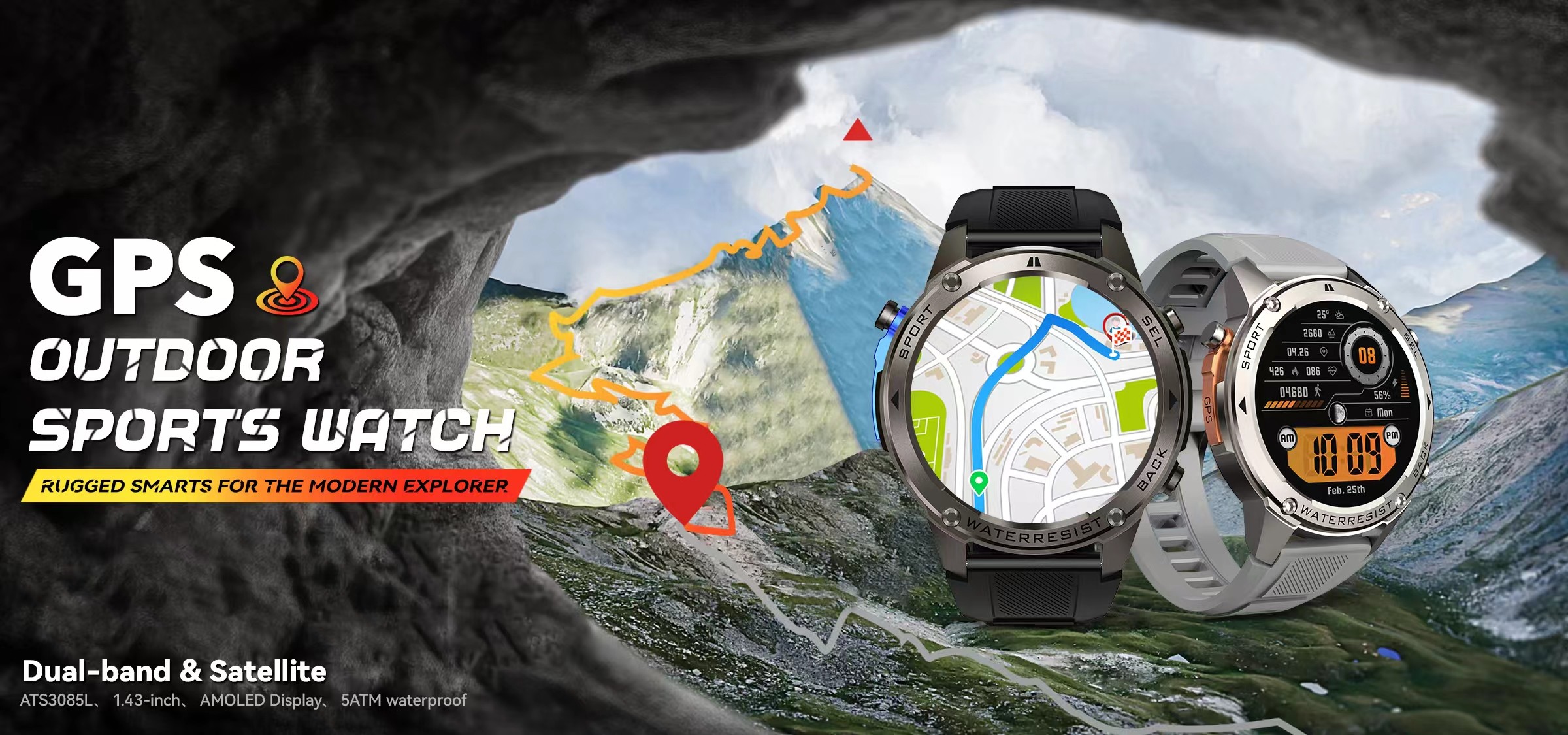 DM56 Sport Smart Watch 1.43inch AMOLED Display GPS 5ATM Waterproof 500mAh Battery