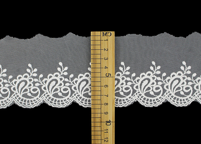 Nylon Mesh Cotton Embroidery Lace Trim With Floral Design Scalloped Edge No Azo