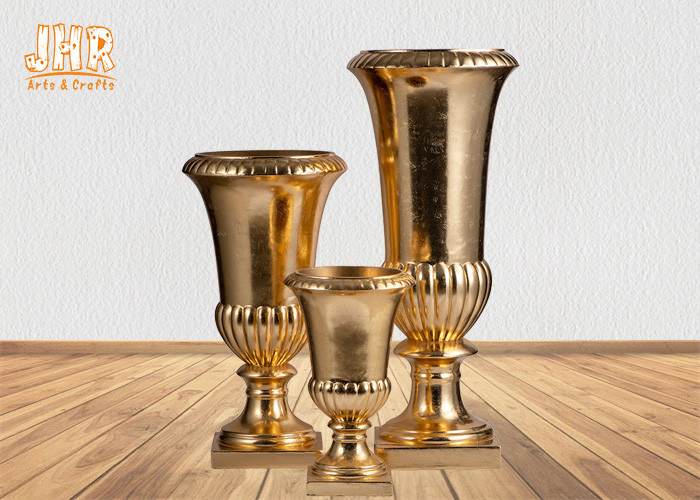 Small Table Vases Fiberglass Flower Pots Gold Leaf Plant Pots Indoor Use