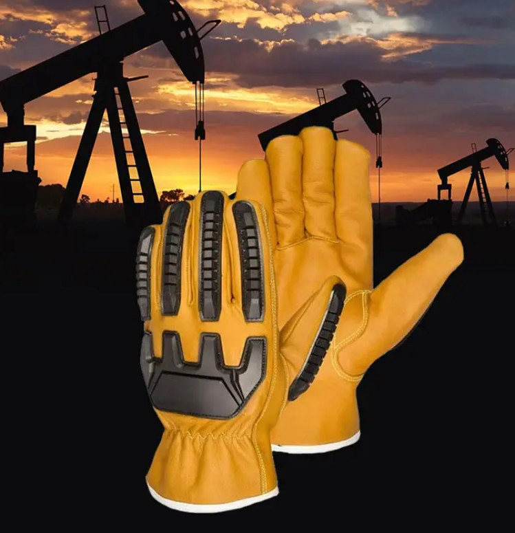 Heavy Oil And Chemical Resistant Insulation Cowhide Leather High Impact Reduction Oil field Working Cotton Palm Gloves
