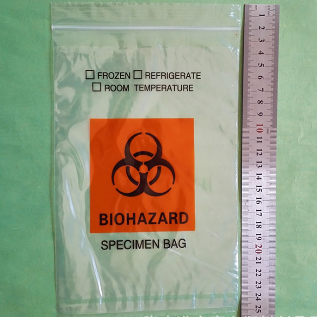 Custom zip-style medical biohazard specimen bags