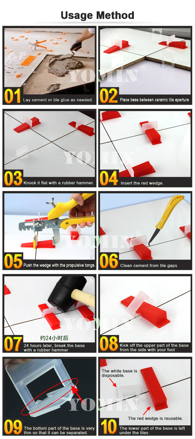 Tile Leveling System plastic decking spacer leveler ceramic tile 3mm spacers
