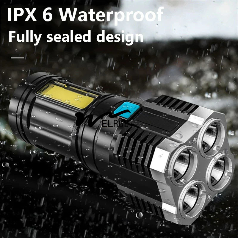 1000 Lumens 4led Rechargeable Cob Flashlight Multifunctional Led Flashlight