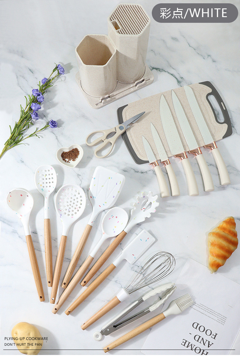 19Pcs Kitchen Utensil Set Easy to Clean Wooden Kitchen Utensils, Cooking Utensils for Nonstick Cookware Kitchen Gadgets