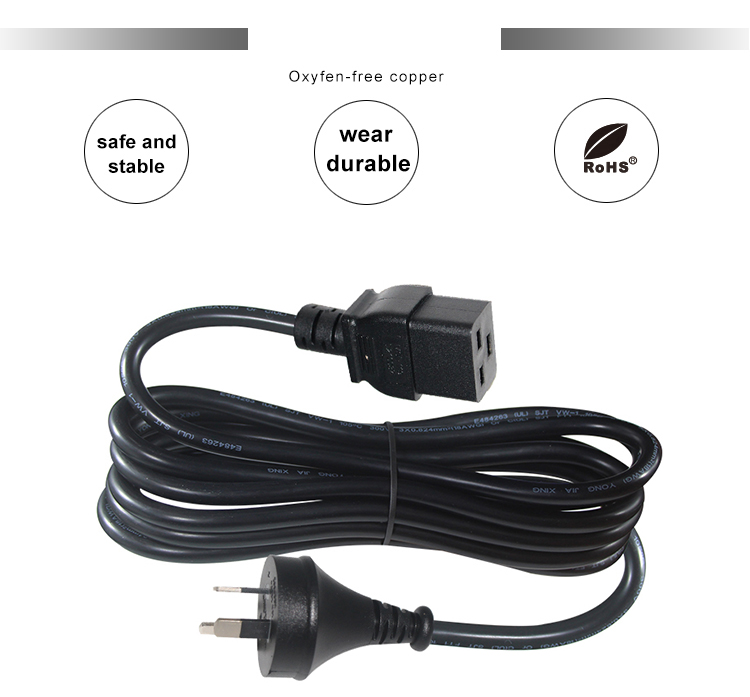 6ft PVC Jacket Australia 3 Pin Plug to IEC 60320 C19 Power Supply Cord for Servers PDU