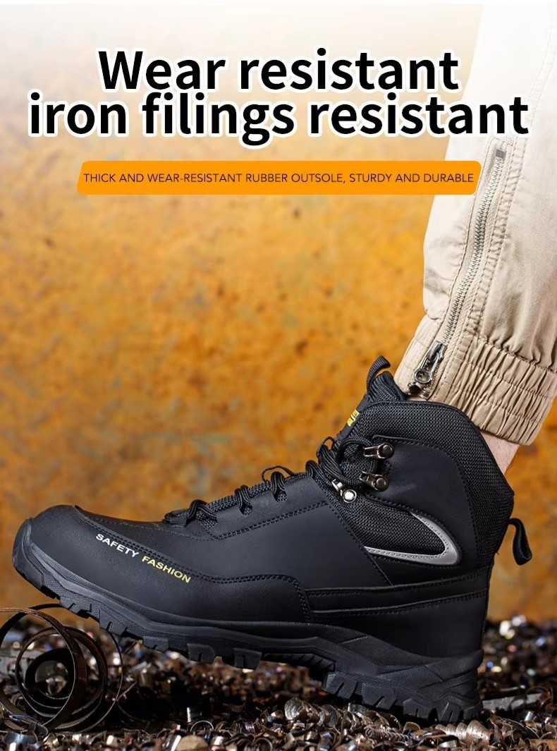 Black Green Non Slip Safety Boots Microfiber Leather Security Work Shoes