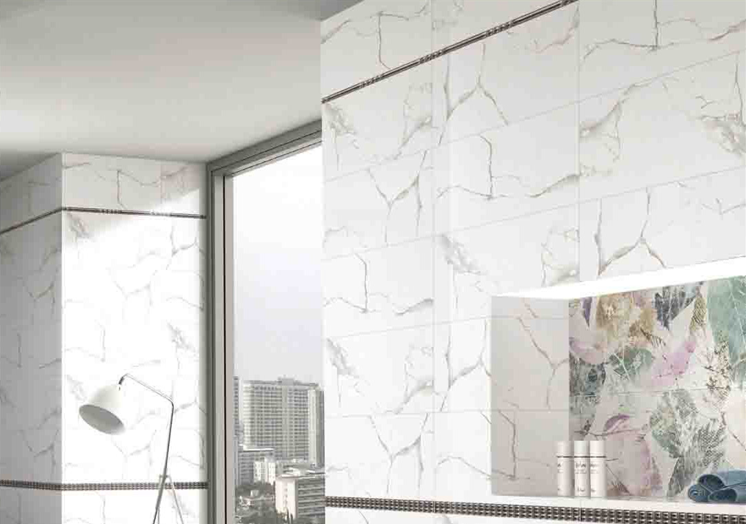 10mm Thickness Indoor Porcelain Tiles Shower Wall Panels Super White Color