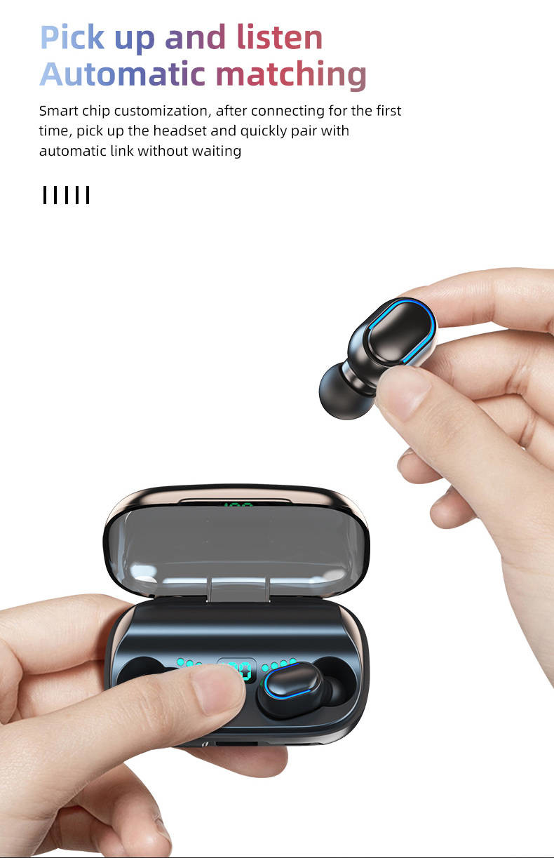Sweat Proof Bluetooth Wireless Earbuds 1800mAh Rechargeable Charging Case TWS Strong Bass