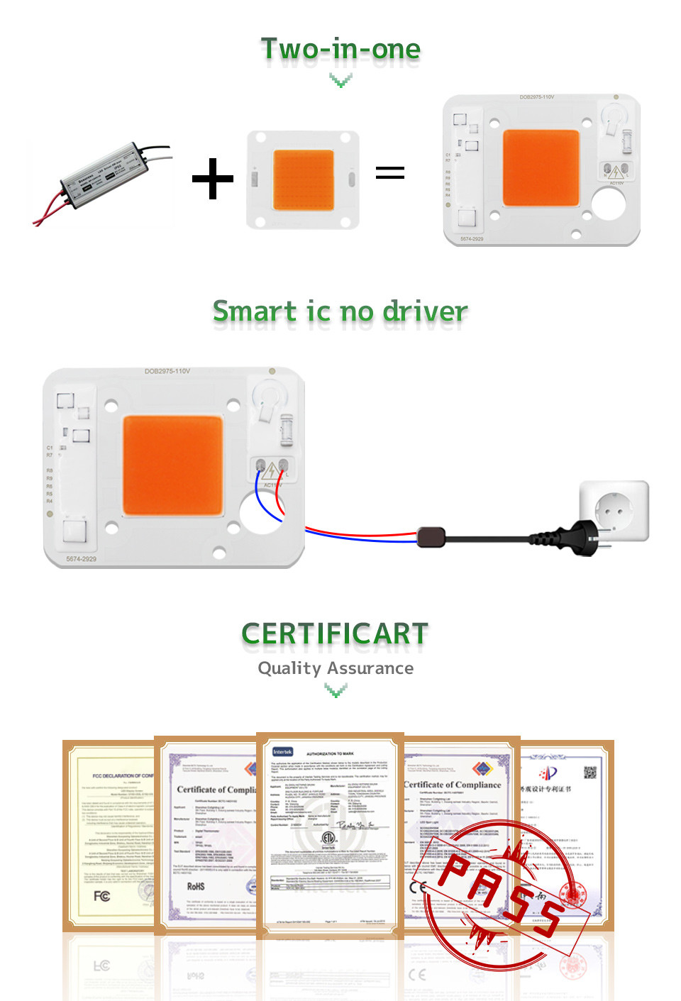 AC110V 50W LED Chip Pink ODM LED Module COB With Driver On Board