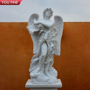 Hand Carved Garden Decor Life Size Female Angel White Marble Sculpture