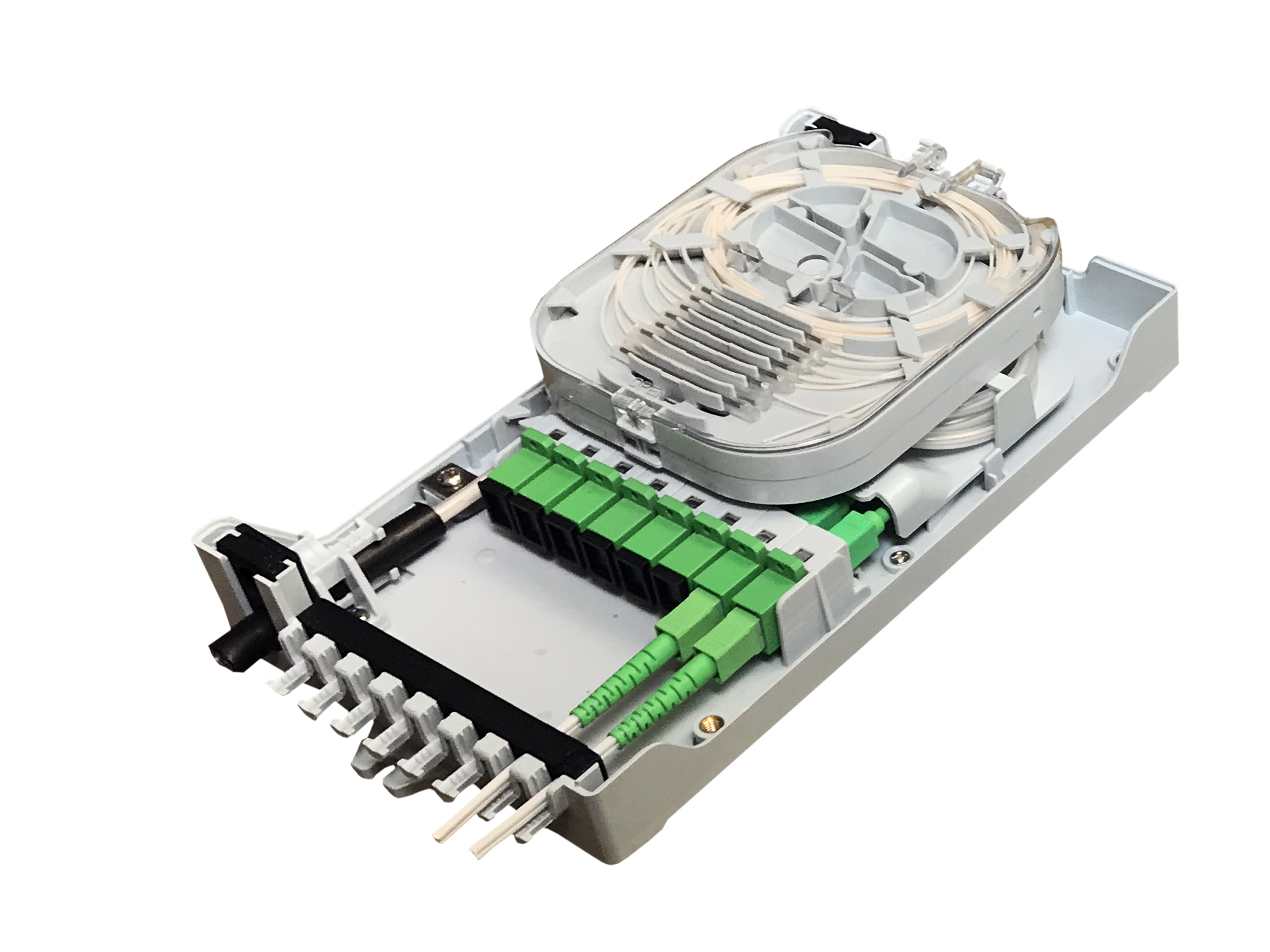 GFS-8ZT-2,fiber distribution box,splitter box,Max Capacity 8 cores,,size 235*126*52mm, Material: PC+ABS,IP 65