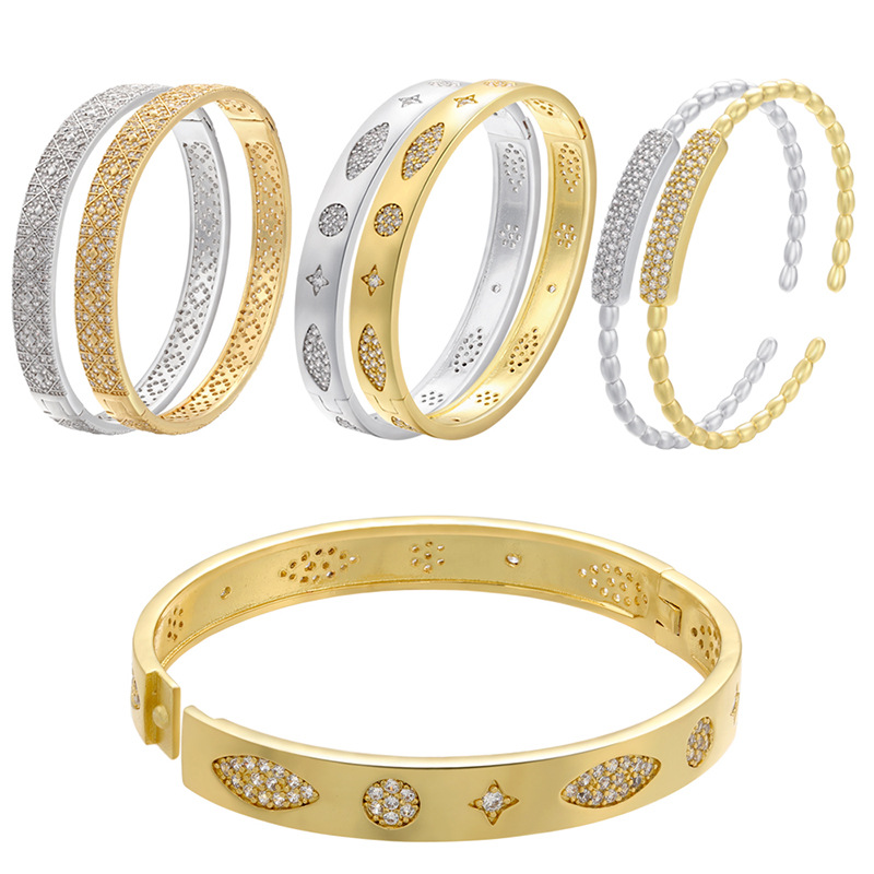 Zircon 18k Gold Plated Bangles Custom Name Gold Plated Initial Bracelet