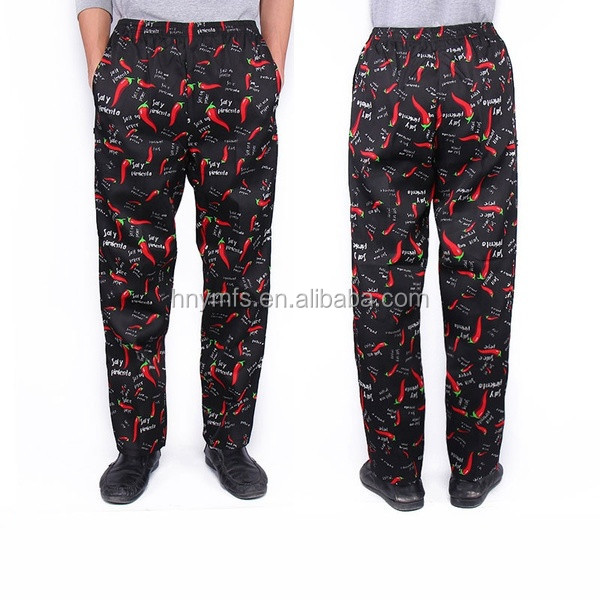 Printed Elastic Waistband Kitchen Cooking Chef Pants Worker Uniforms Print Chef Pants